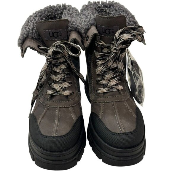 UGG 7.5 ASHTON ADDIE TIPPED SNOW BOOT GREY WATERPROOF FULL-GRAIN LEATHER WOMENS - Picture 4 of 13